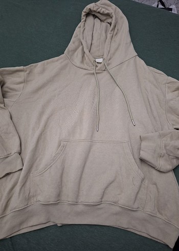 Bej Kapüşonlu Oversize Sweatshirt kalip büyük