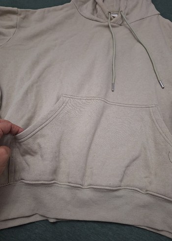 H&M Bej Kapüşonlu Oversize Sweatshirt kalip büyük