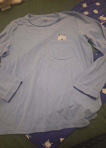 Erkek Mavi   Uzun Kollu Pijama Takımı  kırmızılı  alt hediyesi - Görsel 7