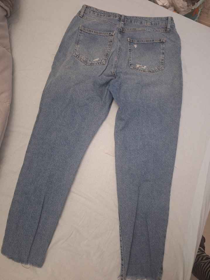 Gevşek Kesim Kadın Mavi Yırtık Kot Pantolon - Görsel 3