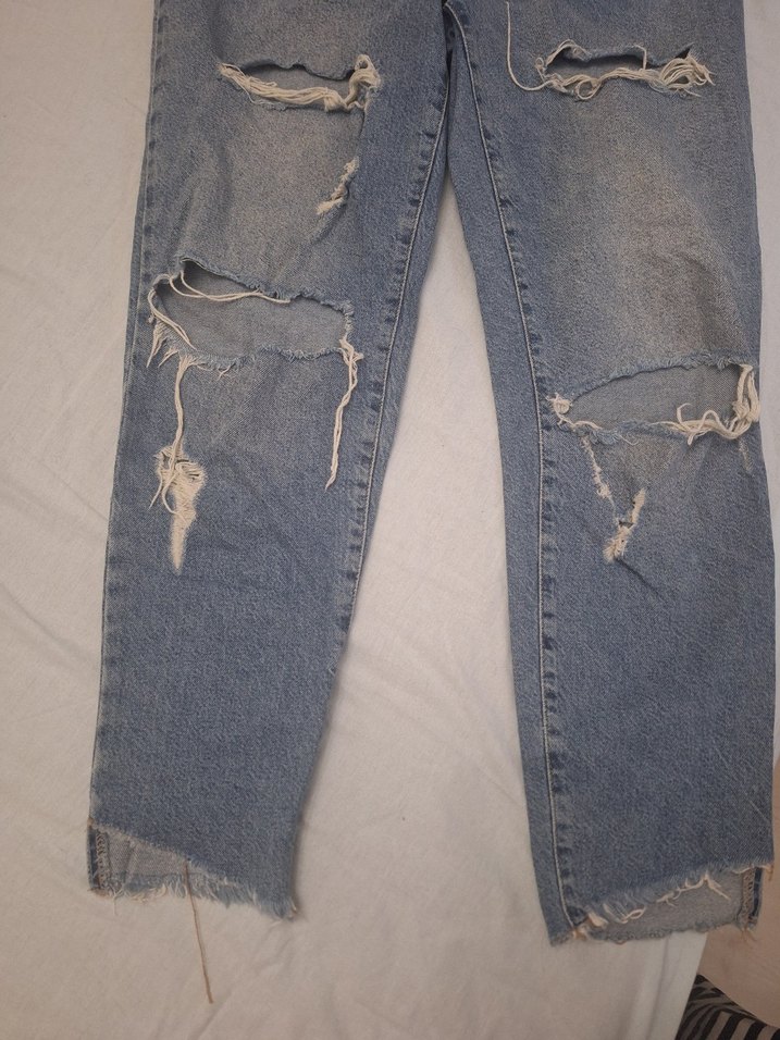 Gevşek Kesim Kadın Mavi Yırtık Kot Pantolon - Görsel 2