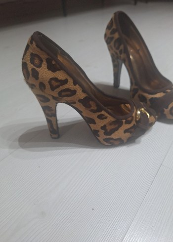 Beta Leopar Desenli Süet Platform Topuklu Kadın Ayakkabı
