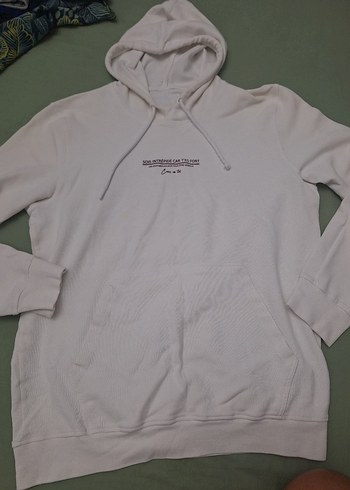 Diğer Beyaz Kapusonlu Rahat Sweatshirt