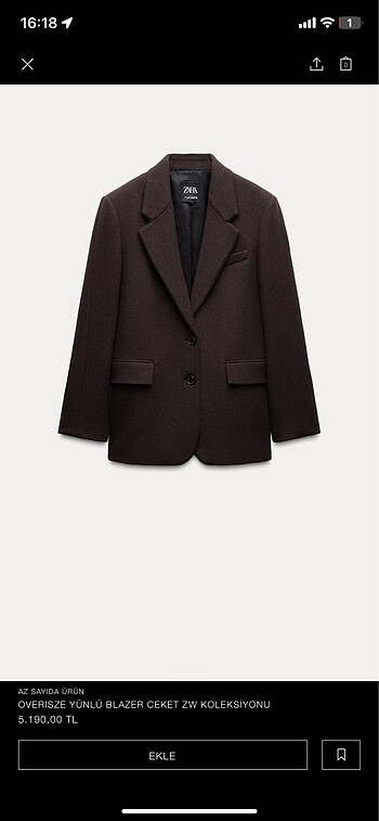 xs Beden kahverengi Renk Zara oversize yünlü blazer ceket