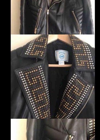 Versace x H&M Altın Detaylı Deri Biker Ceket - Görsel 2