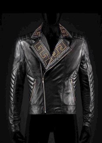 Versace x H&M Altın Detaylı Deri Biker Ceket - Görsel 3