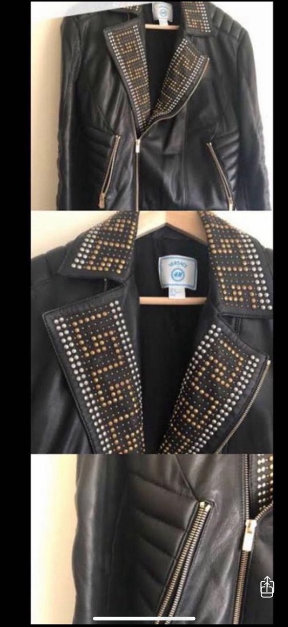 Versace x H&M Altın Detaylı Deri Biker Ceket - Görsel 2