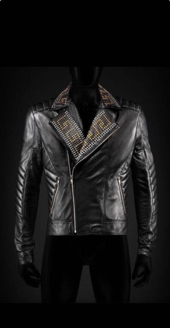 Versace x H&M Altın Detaylı Deri Biker Ceket - Görsel 3