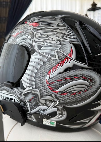 Parlak Siyah Baskılı Biker Kask ( SHOEI ) - Görsel 6