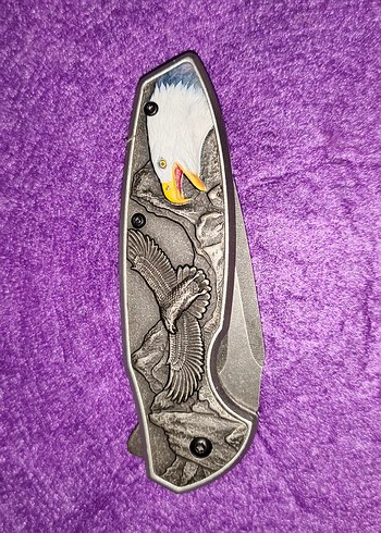 Kartal Detaylı Mor Saplı Katlanır Bıçak - Görsel 3