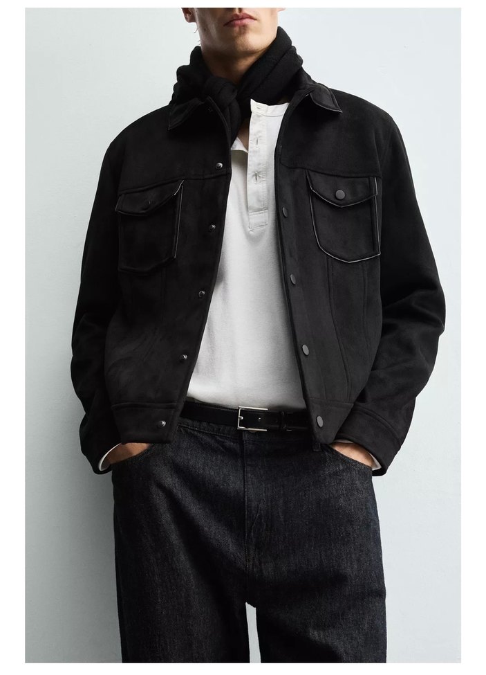 Erkek Siyah Denim Ceket, Regular Fit, Uzun Kollu - Görsel 5