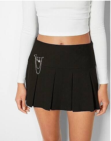 Bershka Siyah Pileli Mini Etek