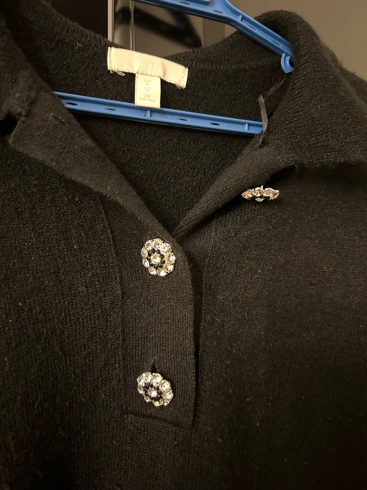 Düğmeli Siyah Yün Kadın Gömlek - Görsel 3