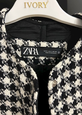 ZARA Düğmeli Beyaz Siyah Kareli Midi Kadın Kaban - Görsel 3