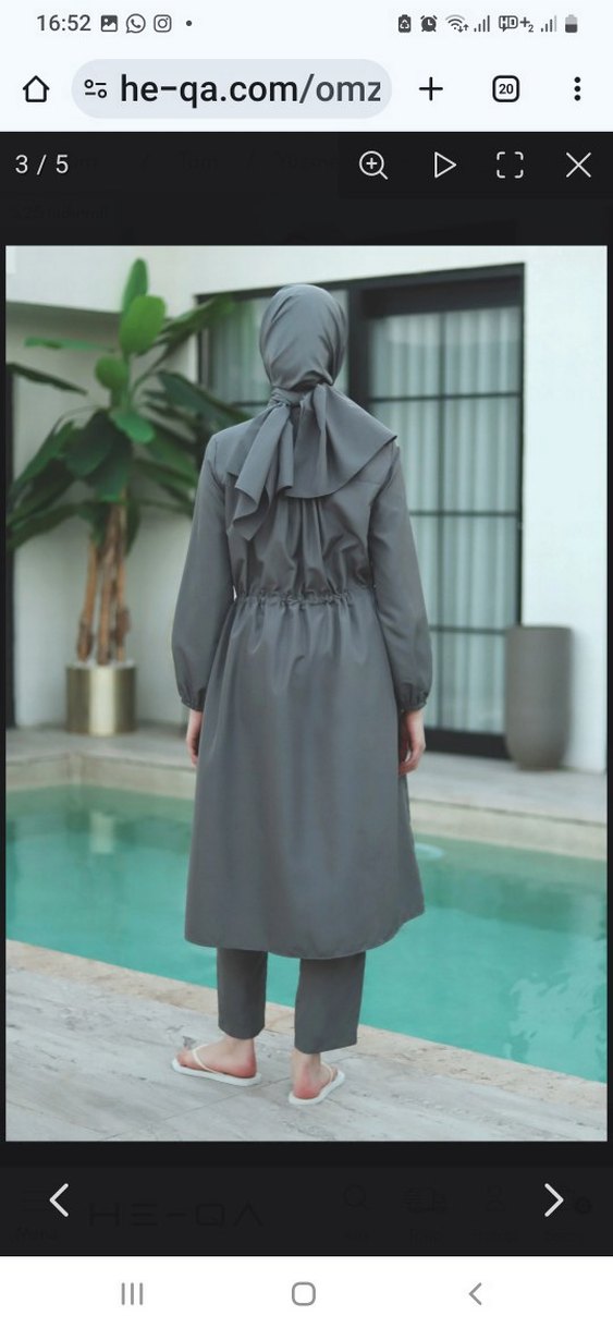 Gri Uzun Kollu Belden Büzgülü Tesettür Mayo - Görsel 2