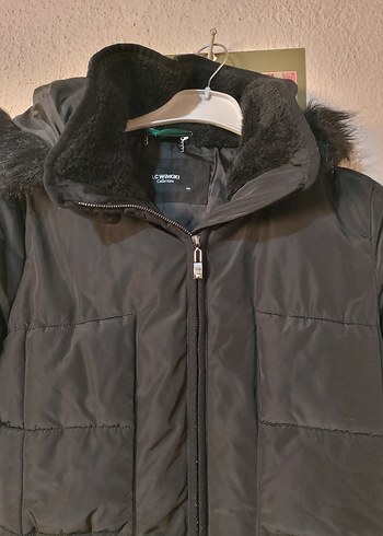 Kürk Detaylı Siyah Midi Kaban - Görsel 2