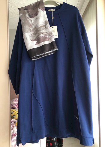 Uzun Kollu Mavi Salaş Tunik - Görsel 4