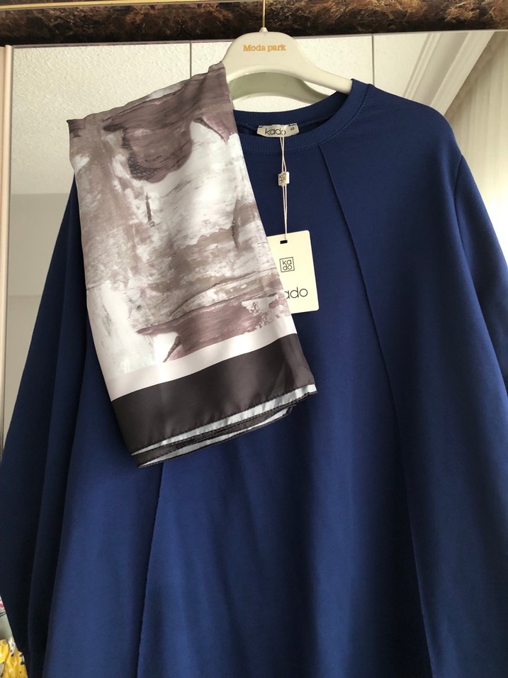 Uzun Kollu Mavi Salaş Tunik - Görsel 2