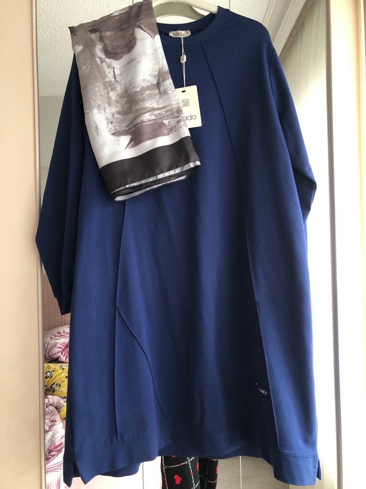 Uzun Kollu Mavi Salaş Tunik - Görsel 4