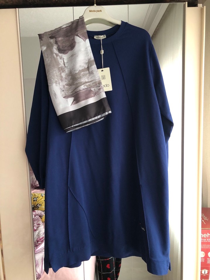 Mavi Uzun Kollu Salaş Kadın Tunik - Görsel 3