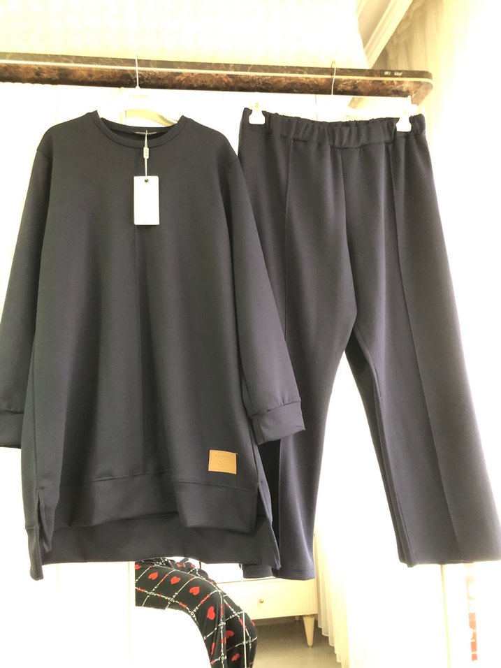 Lacivert Kadın Pamuklu Salaş ikili Takım - Görsel 4