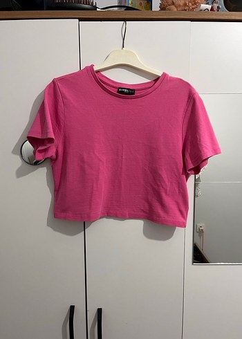 Pembe Mini Kısa Kollu Basic Tişört