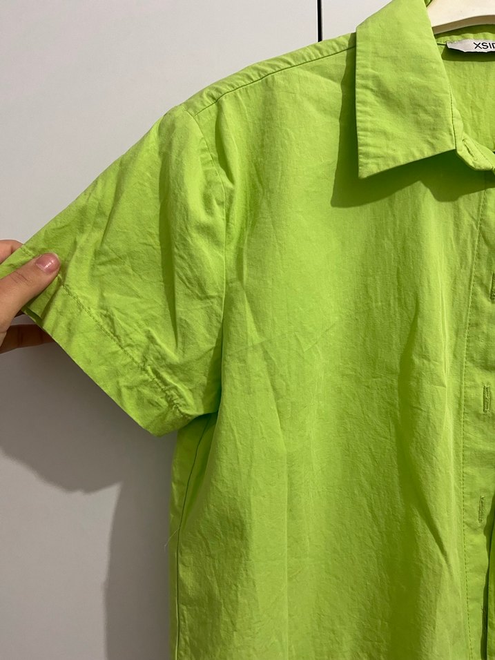Yeşil Kısa Kol pamuklu Gömlek - Görsel 2