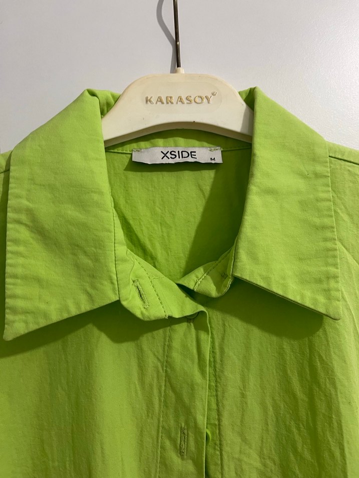 Yeşil Kısa Kol pamuklu Gömlek - Görsel 3