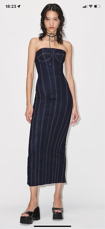 #Zara #denim #elbise #straplez