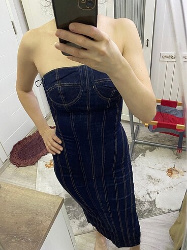 #zara #denim #elbise #straplez