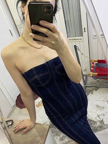 xs Beden lacivert Renk #zara #denim #elbise #straplez