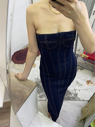 xs Beden #zara #denim #elbise #straplez