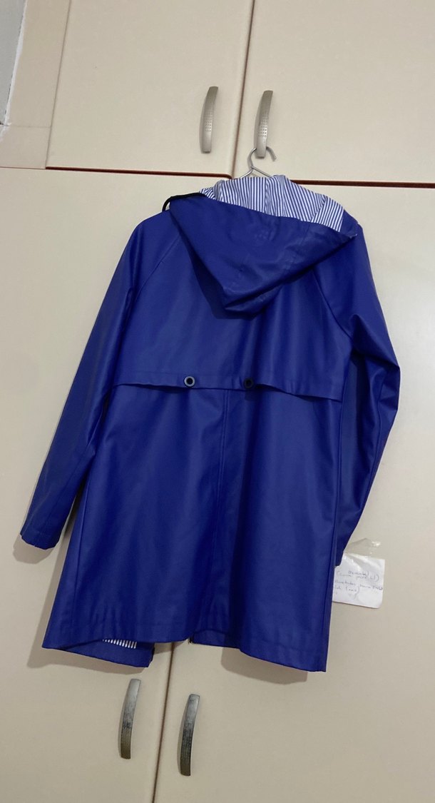 Kadın Parlak Mavi Midi Yağmurluk - Görsel 5
