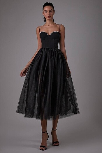 Zara Prenses siyah elbise diamond spagetti askılı bistüyer+kalem et