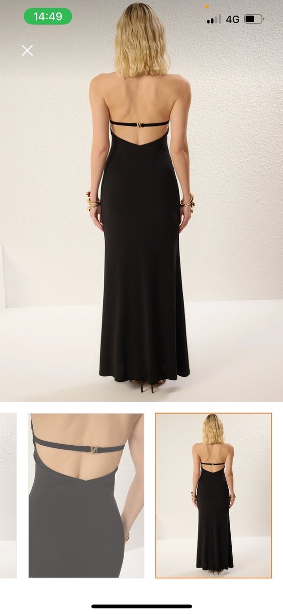 Siyah Drapeli Uzun Straplez Elbise - Görsel 3