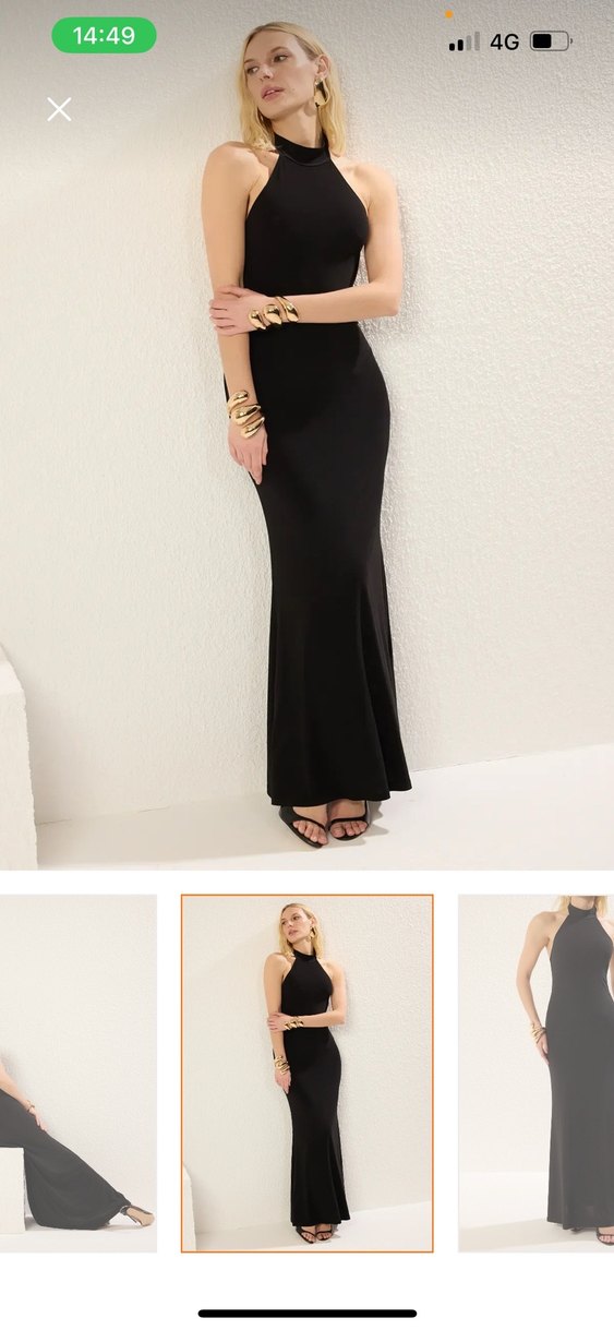 Siyah Drapeli Uzun Straplez Elbise - Görsel 4