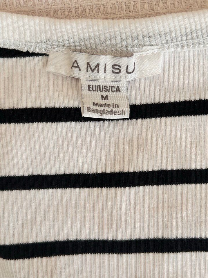 Kadın Beyaz Gri Çizgili Kısa Kollu Tişört - Görsel 2