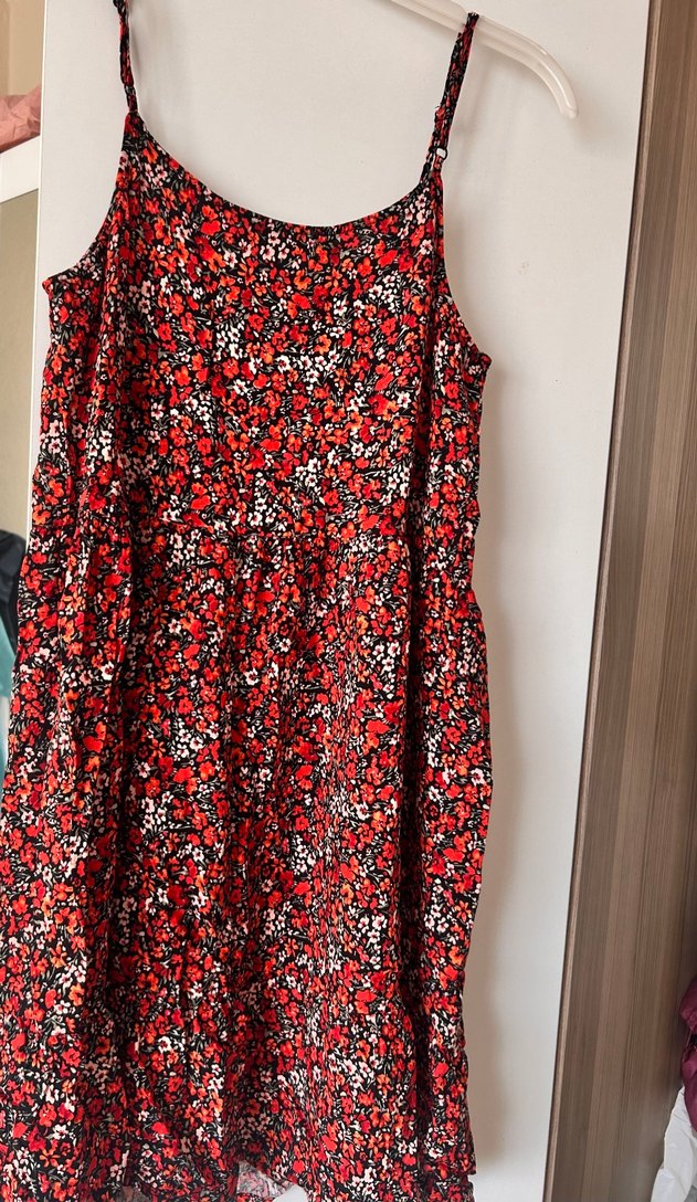 Kırmızı Bağlama Desenli Bohem Midi Elbise - Görsel 3