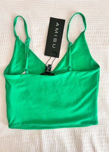 Diğer Yeşil V Yaka İnce Askılı Crop Top