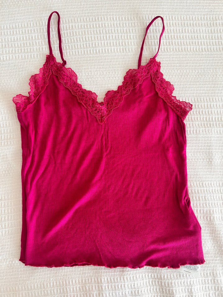 Dantel Detaylı V Yaka Pembe Kadın Atlet - Görsel 2