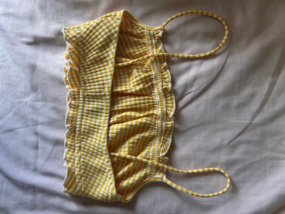 Sarı Ekose Ruffled Askılı Crop Top - Görsel 2