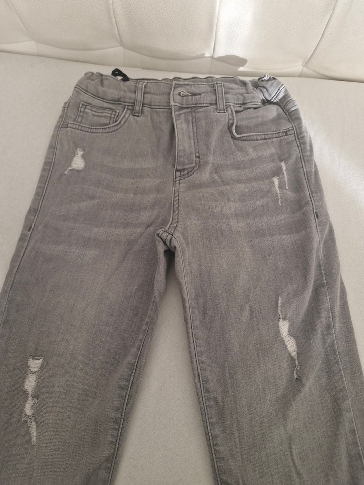 Gri Bol Kesim Midi erkek çocuk Kot Pantolon - Görsel 4