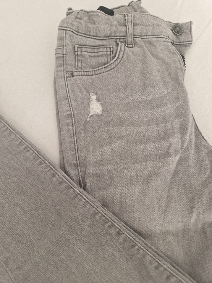 Gri Bol Kesim Midi erkek çocuk Kot Pantolon - Görsel 2