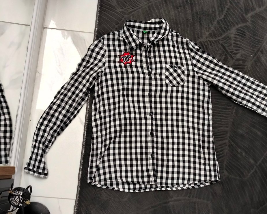 Uzun Kollu Siyah Beyaz Kareli Kadın Gömlek - Görsel 3