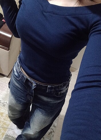 Bershka Lacivert Baggy Jean