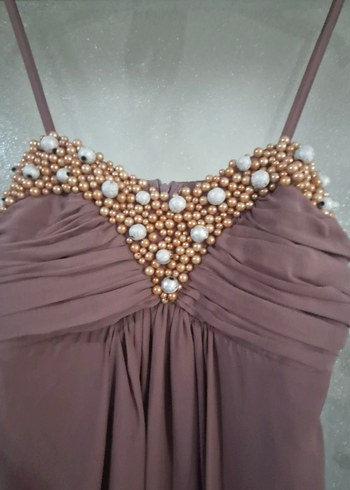 Boncuk Detaylı Uzun Askılı Abiye Elbise - Görsel 2