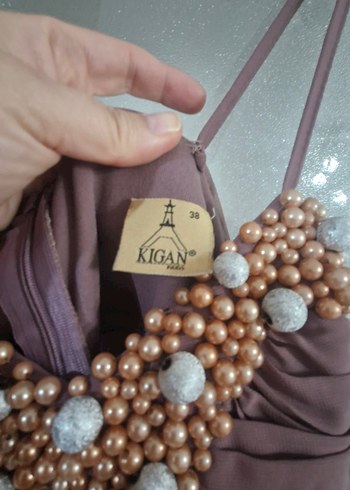 Boncuk Detaylı Uzun Askılı Abiye Elbise - Görsel 3