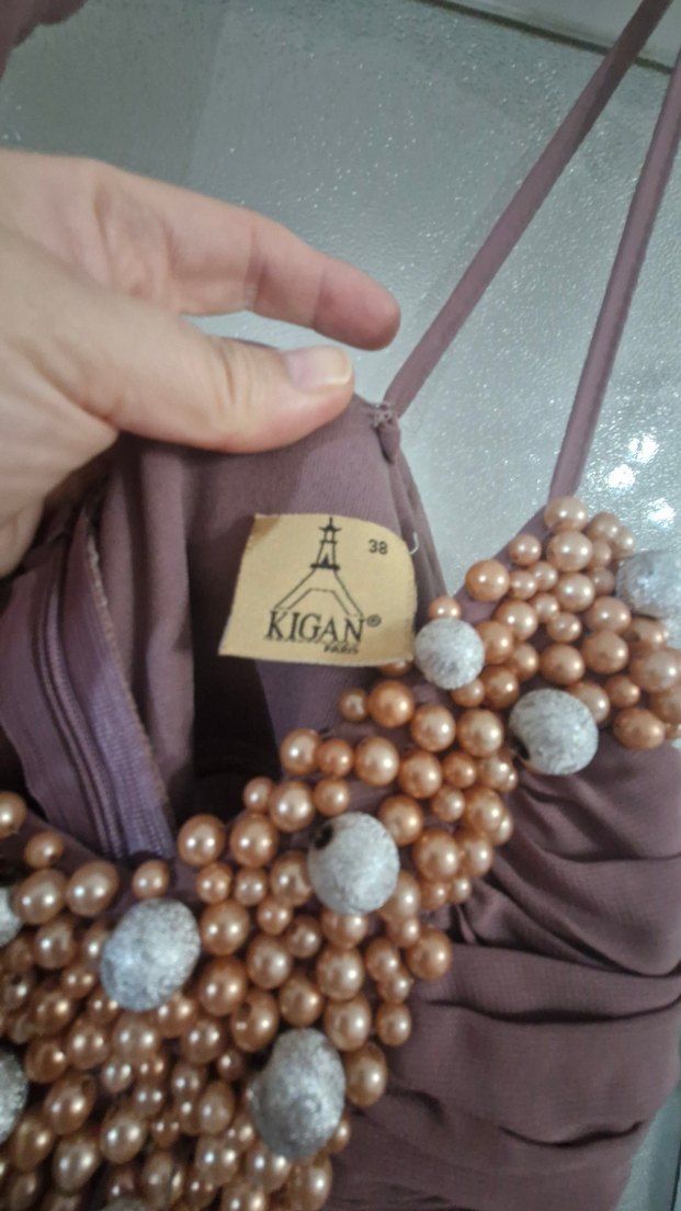 Boncuk Detaylı Uzun Askılı Abiye Elbise - Görsel 3