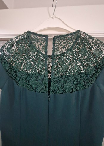 Zümrüt Yeşili Kısa Kollu Midi Abiye Elbise - Görsel 4