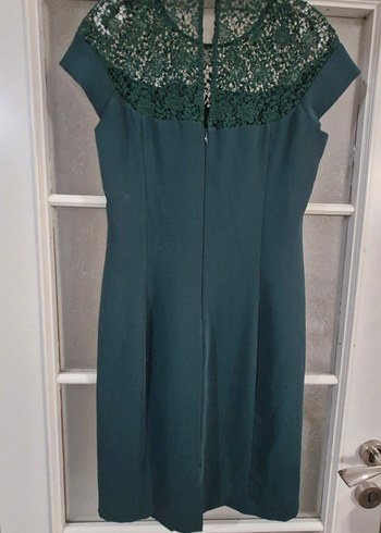 Zümrüt Yeşili Kısa Kollu Midi Abiye Elbise - Görsel 3